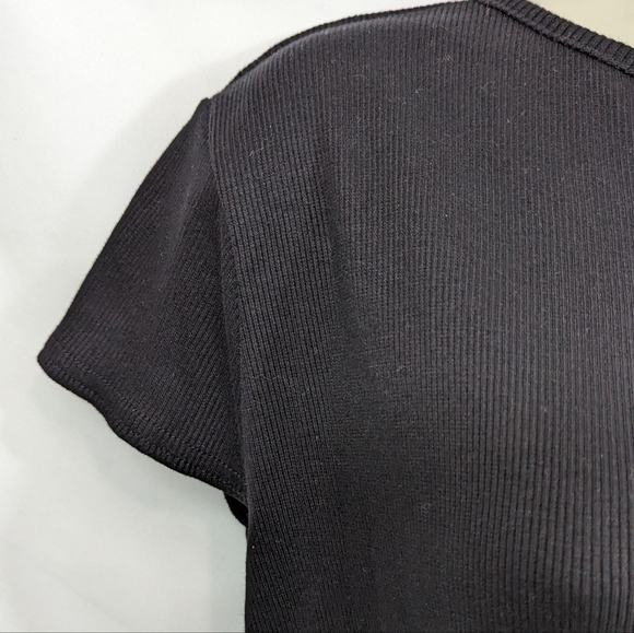 PrettyLittleThing NWT Ribbed Black Extreme Split Cap Sleeve Midi Dress Sz 16 - Picture 5 of 12